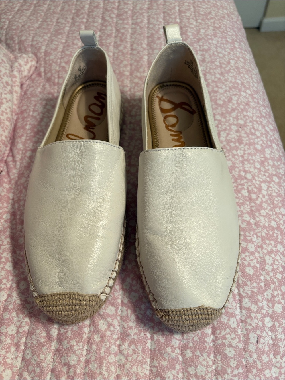 Sam Edelman Cream White Leather Espadrille Slip-On